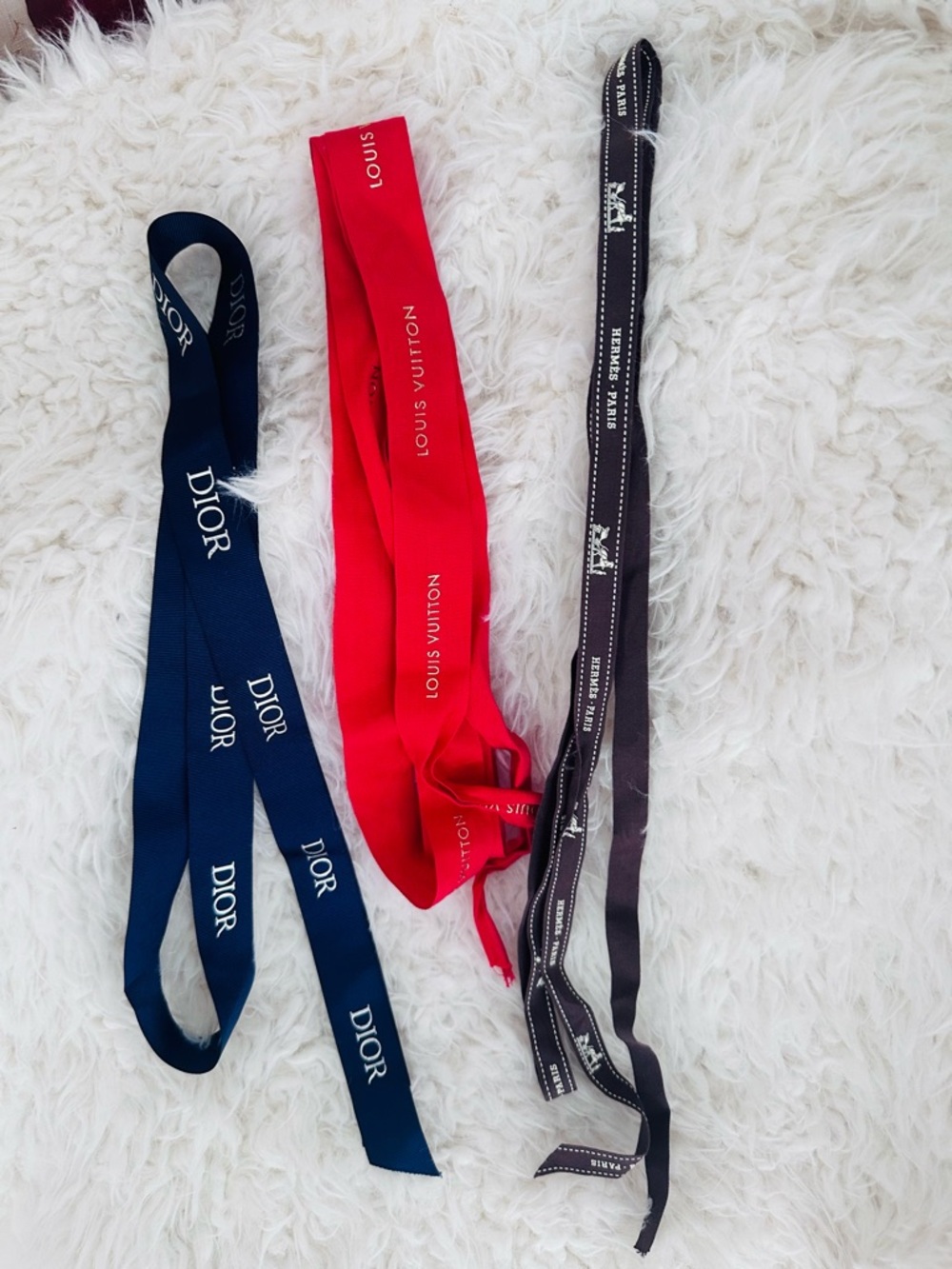 Authentic Dior Navy Logo Ribbon with Red Louis Vuitton and Hermes Accent